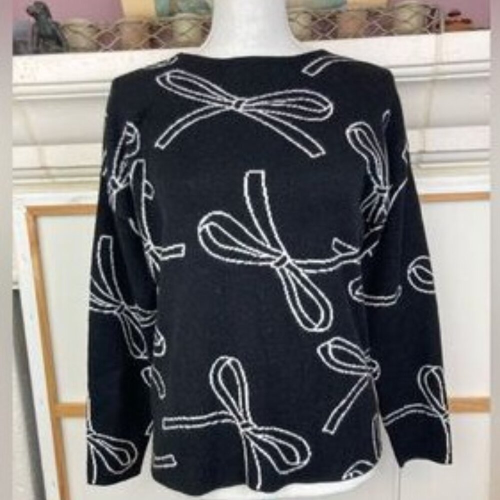Sloan Rouge Black & White Coquette Bows Crewneck Sweater – Size Medium